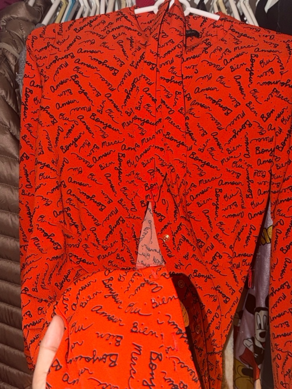 Banana Republic Red Blouse with Black Script Print